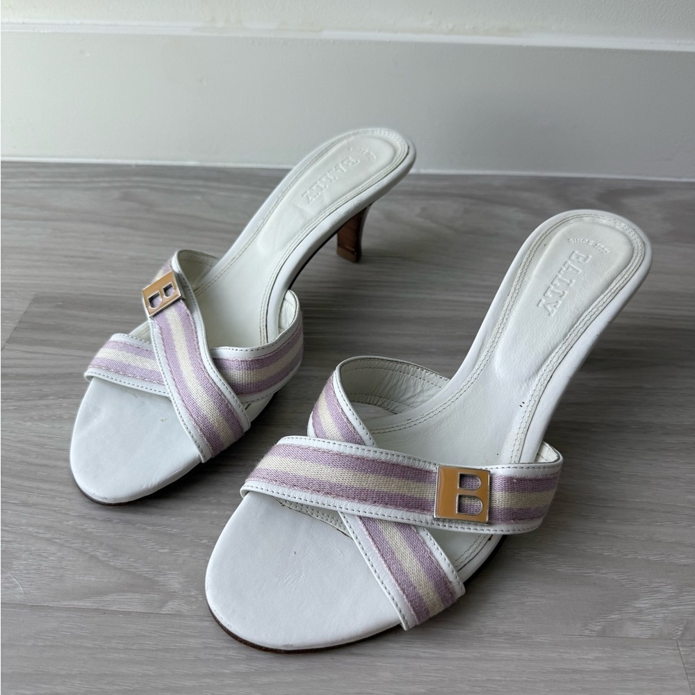 White Bally Criss Cross Kitty Heel Slides On Euro 40 Italy